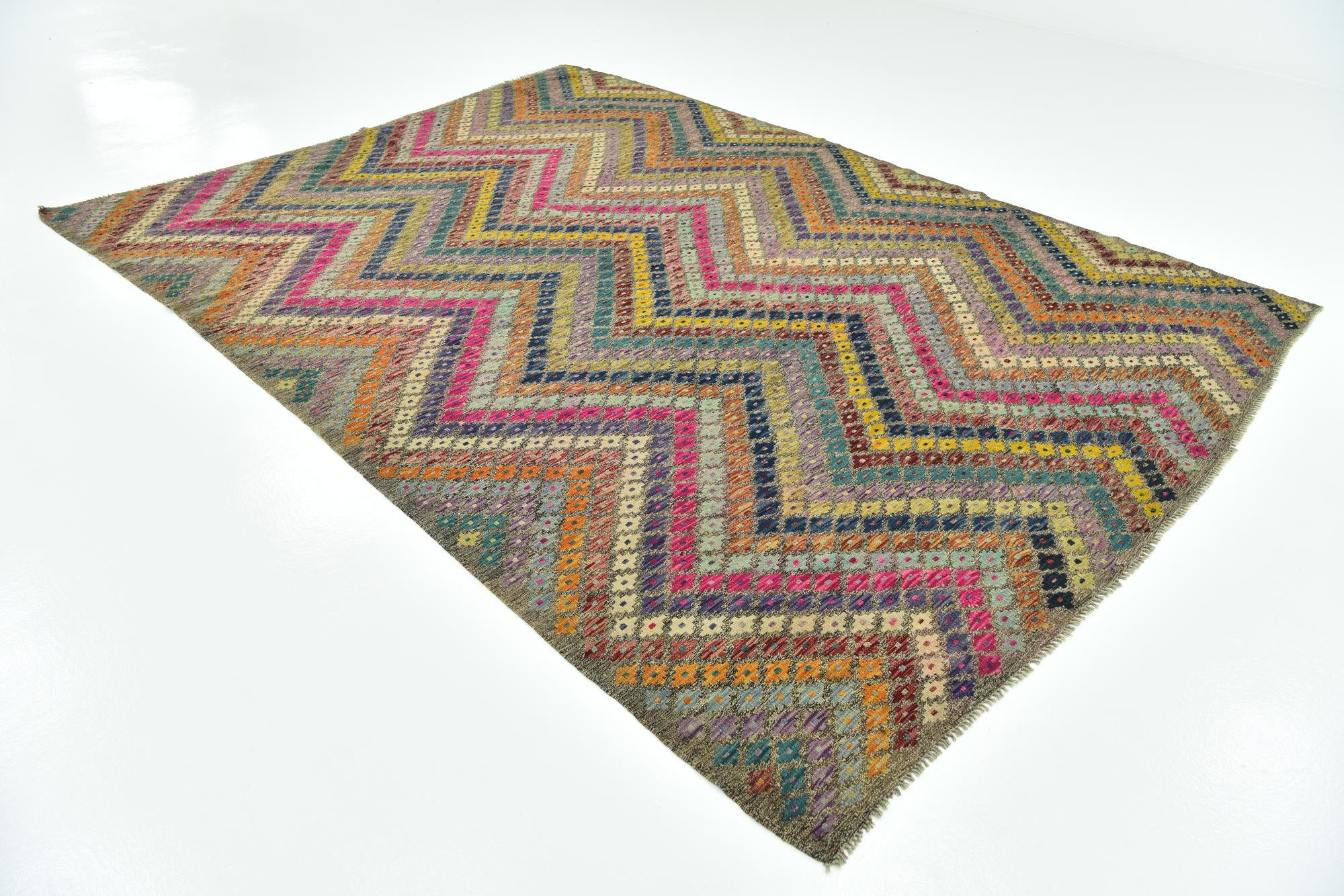 8' x 11' 2 Hand Woven Kilim Modern Wool Rug