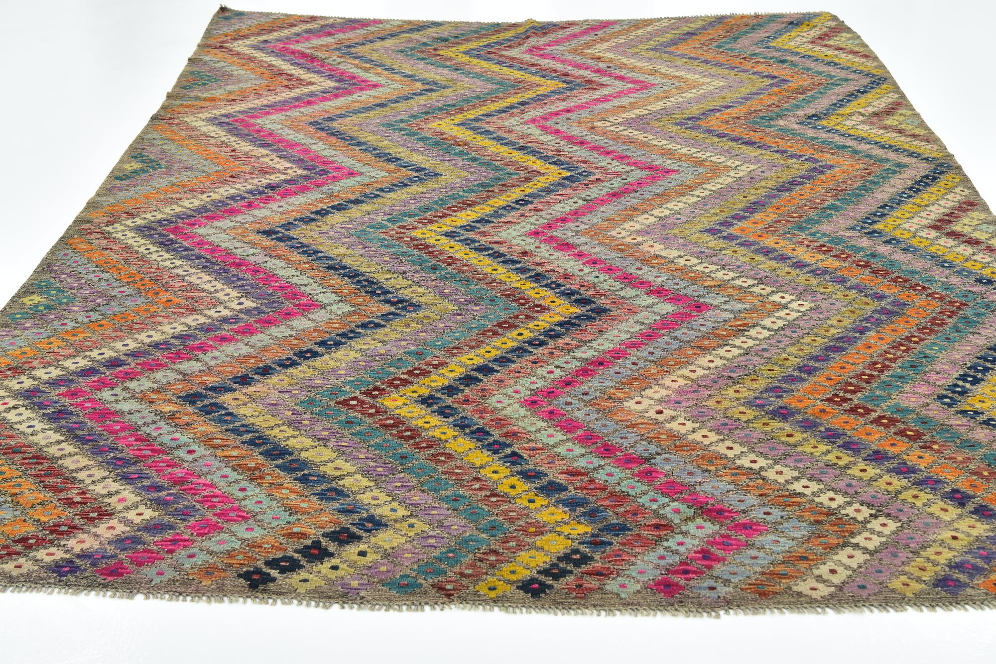 8' x 11' 2 Hand Woven Kilim Modern Wool Rug
