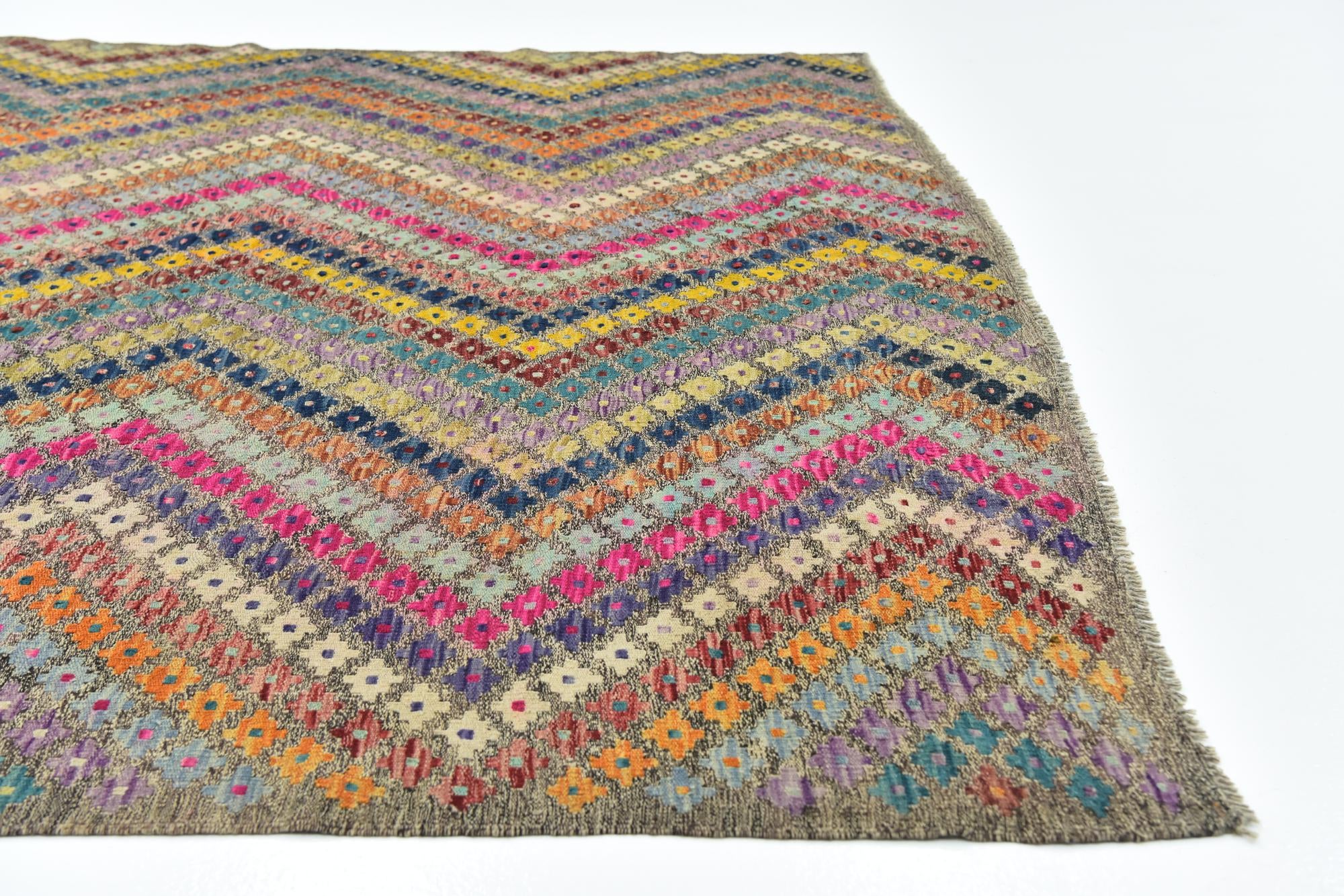 8' x 11' 2 Hand Woven Kilim Modern Wool Rug