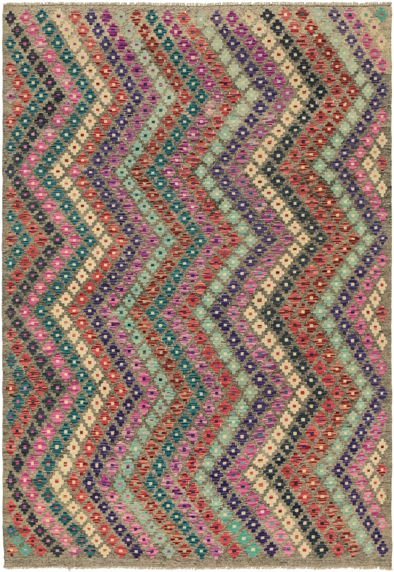 6' 9 x 9' 7 Hand Woven Kilim Modern Wool Rug