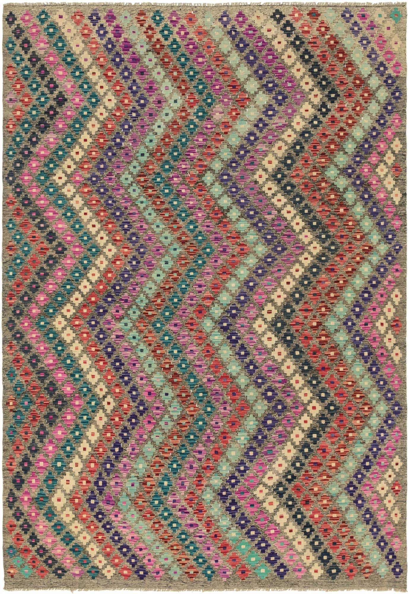 6' 9 x 9' 7 Hand Woven Kilim Modern Wool Rug