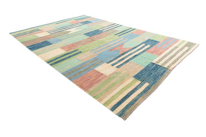 6' 6 x 9' 7 Hand Woven Kilim Modern Wool Rug