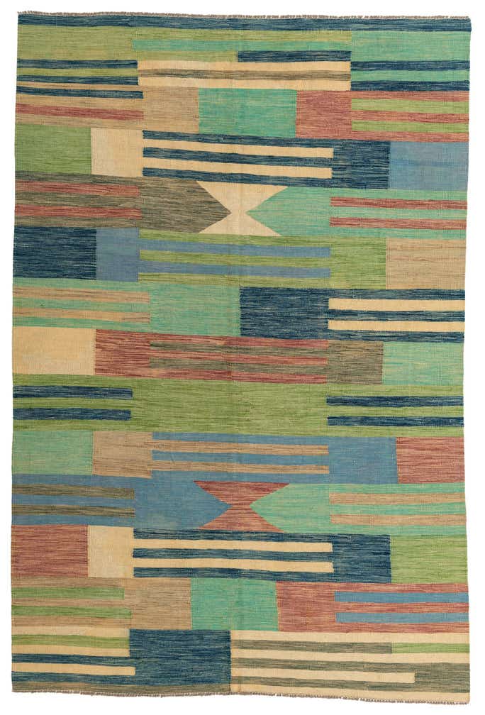 6' 6 x 9' 7 Hand Woven Kilim Modern Wool Rug