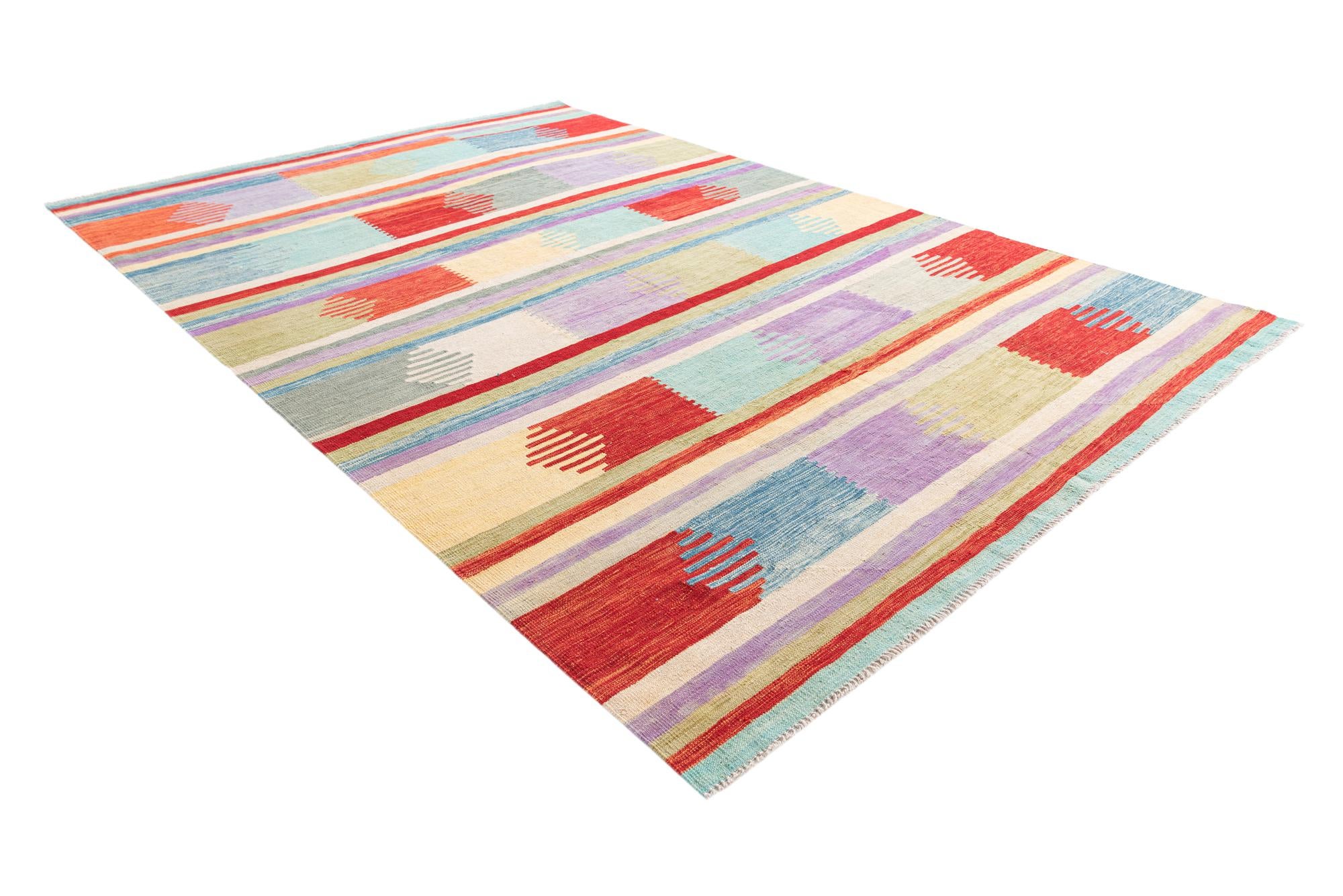 6' 8 x 10' Hand Woven Kilim Modern Wool Rug
