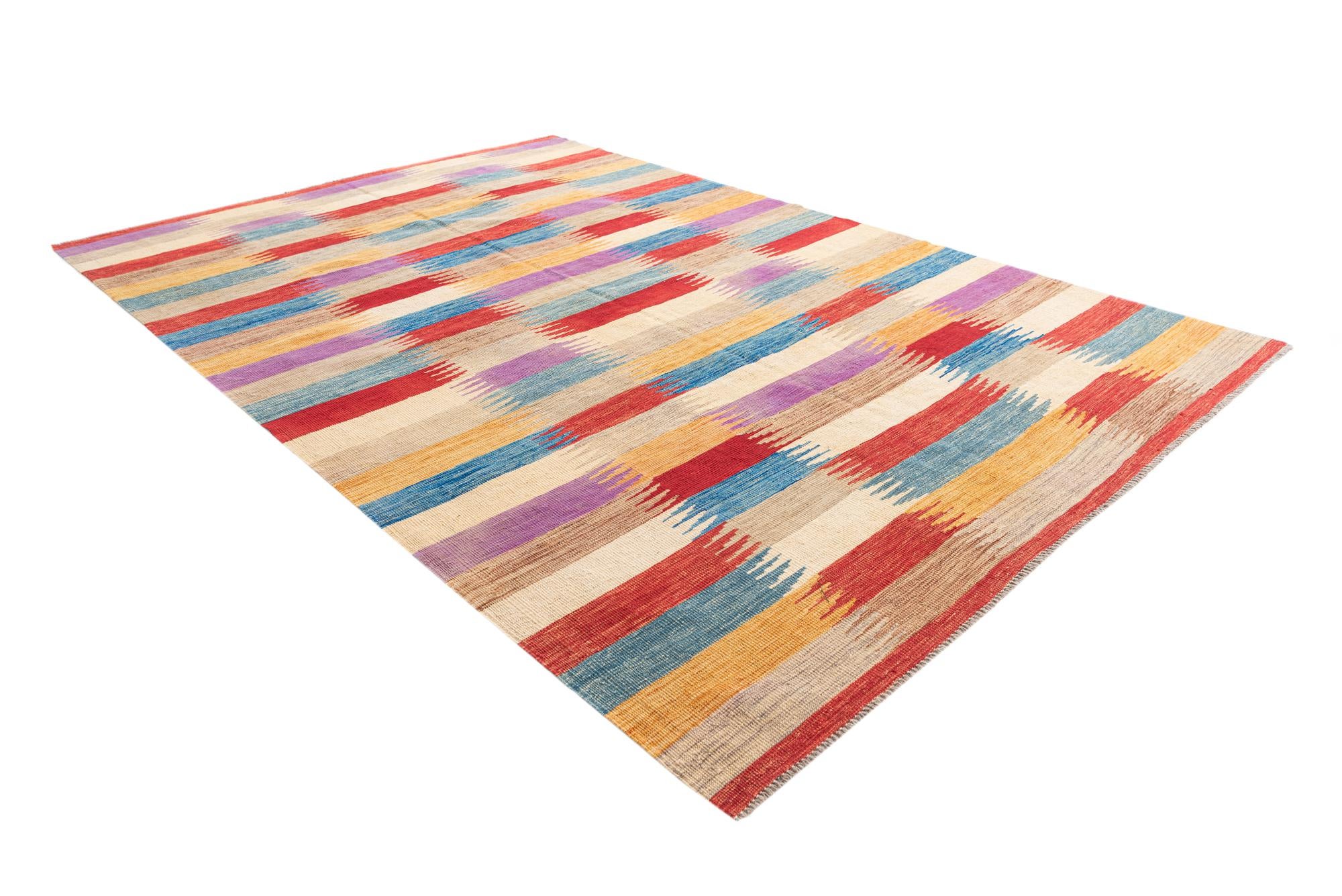 6' 4 x 9' 8 Hand Woven Kilim Modern Wool Rug