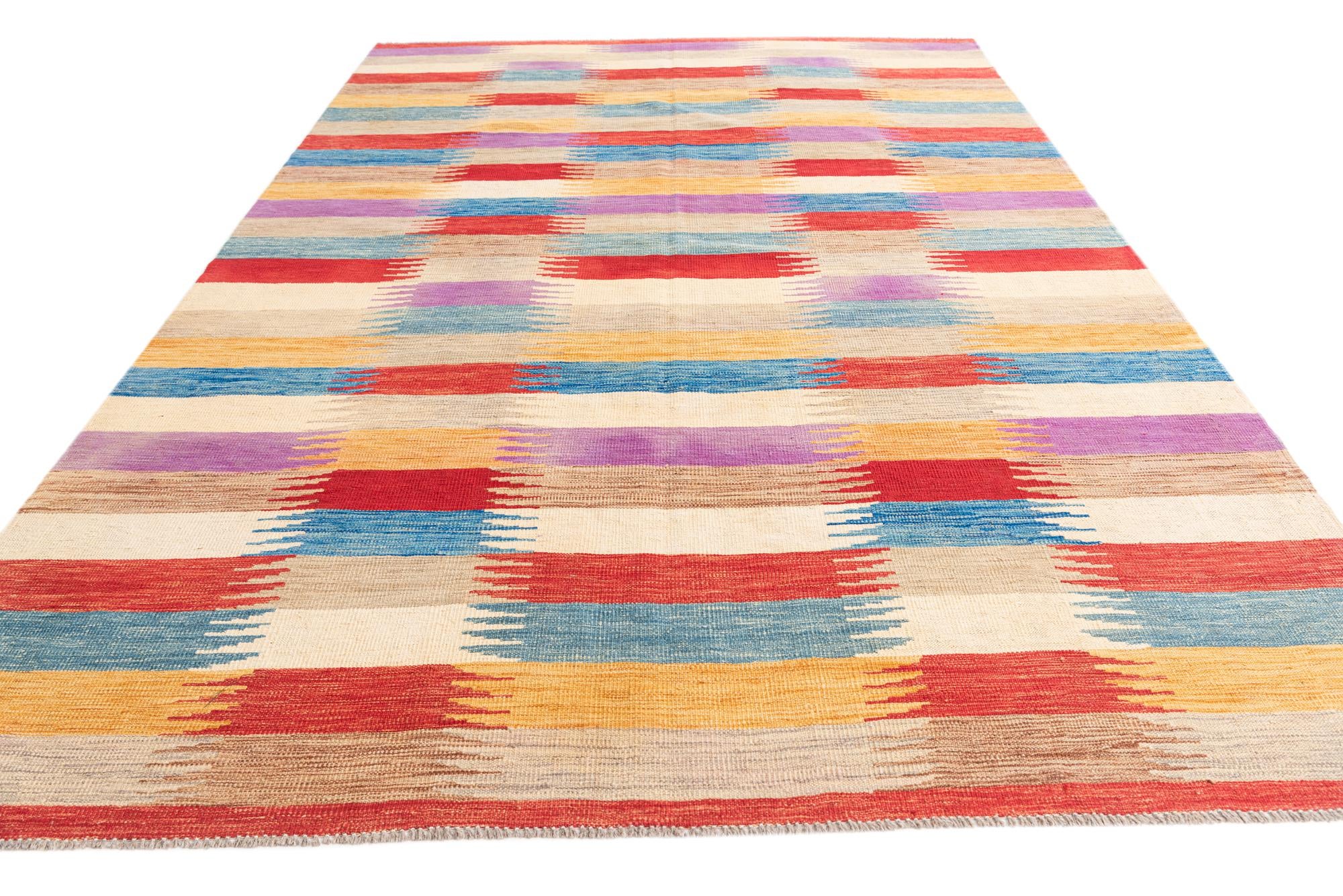 6' 4 x 9' 8 Hand Woven Kilim Modern Wool Rug