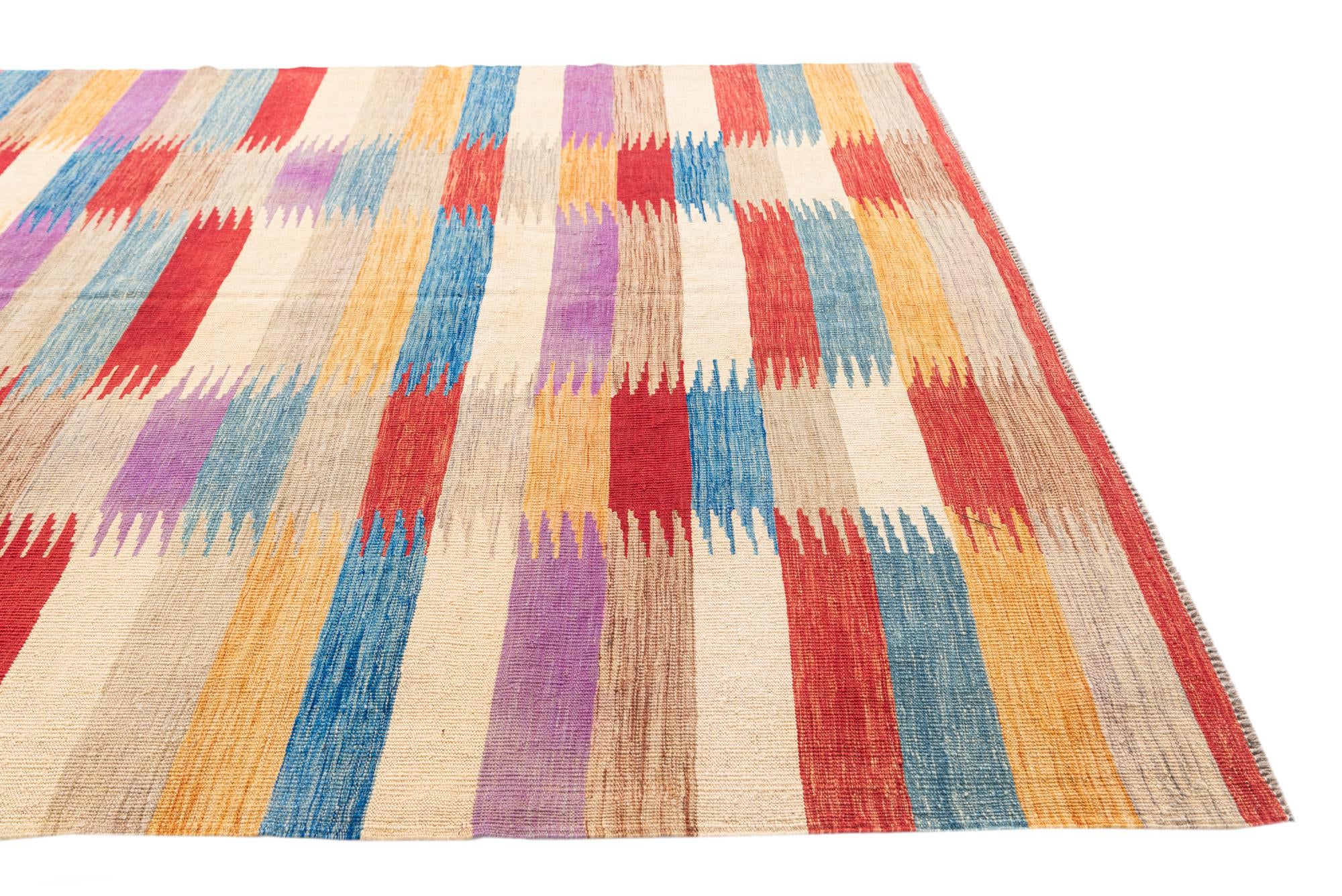 6' 4 x 9' 8 Hand Woven Kilim Modern Wool Rug