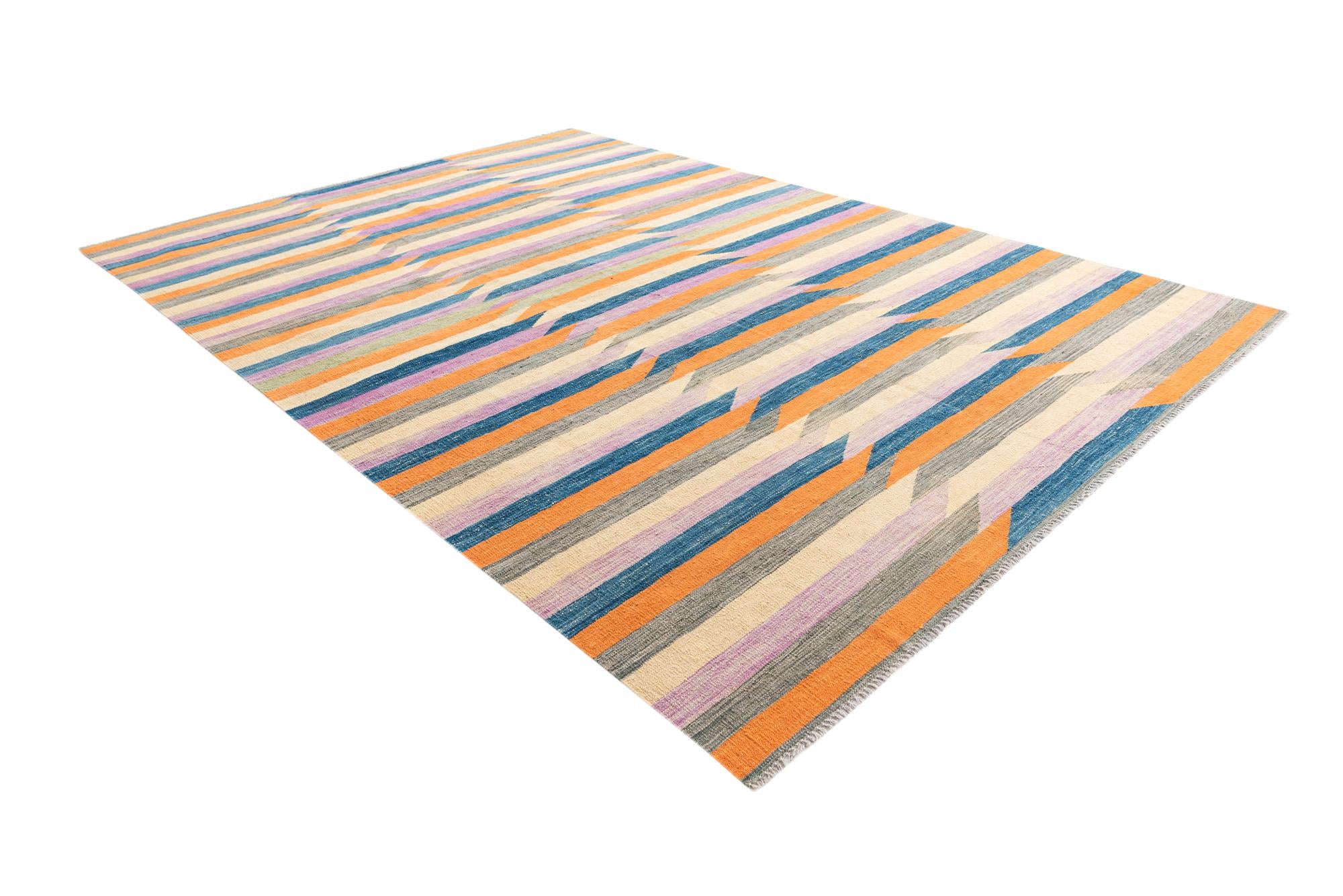 6' 10 x 9' 9 Hand Woven Kilim Modern Wool Rug