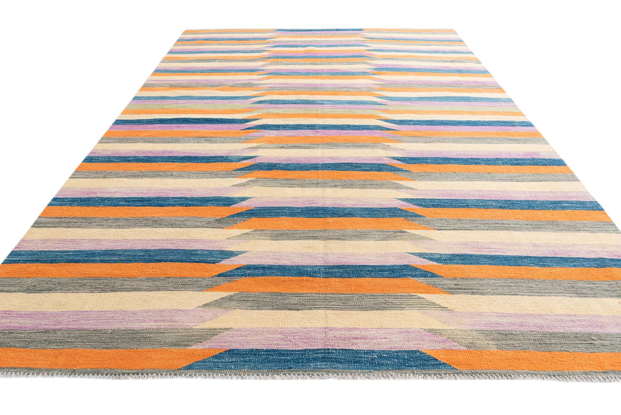 6' 10 x 9' 9 Hand Woven Kilim Modern Wool Rug