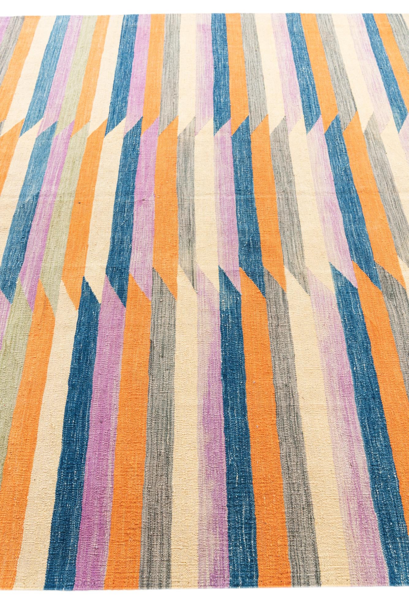6' 10 x 9' 9 Hand Woven Kilim Modern Wool Rug