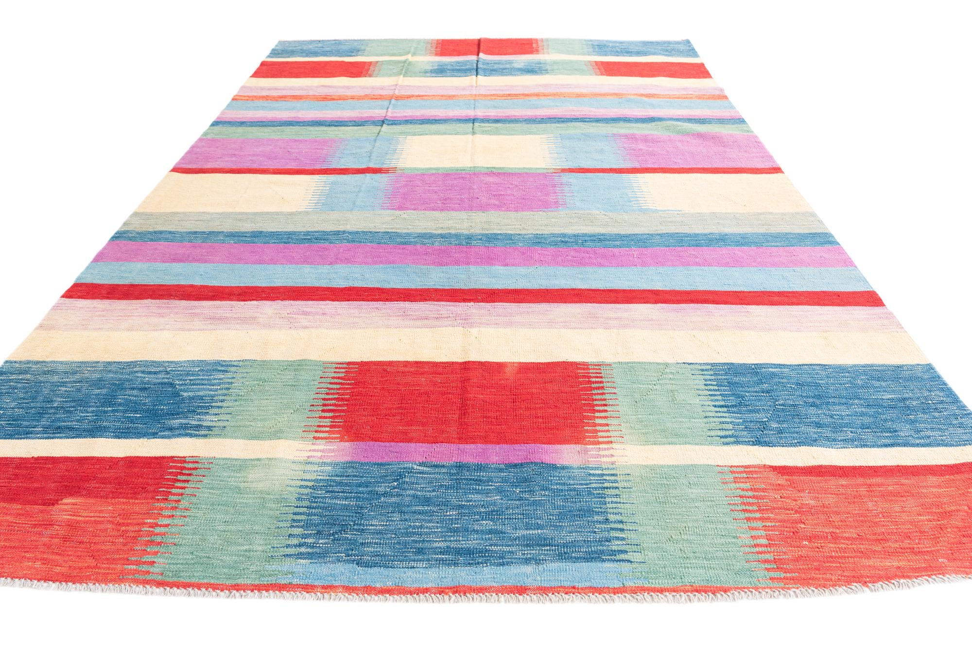 6' 8 x 9' 9 Hand Woven Kilim Modern Wool Rug