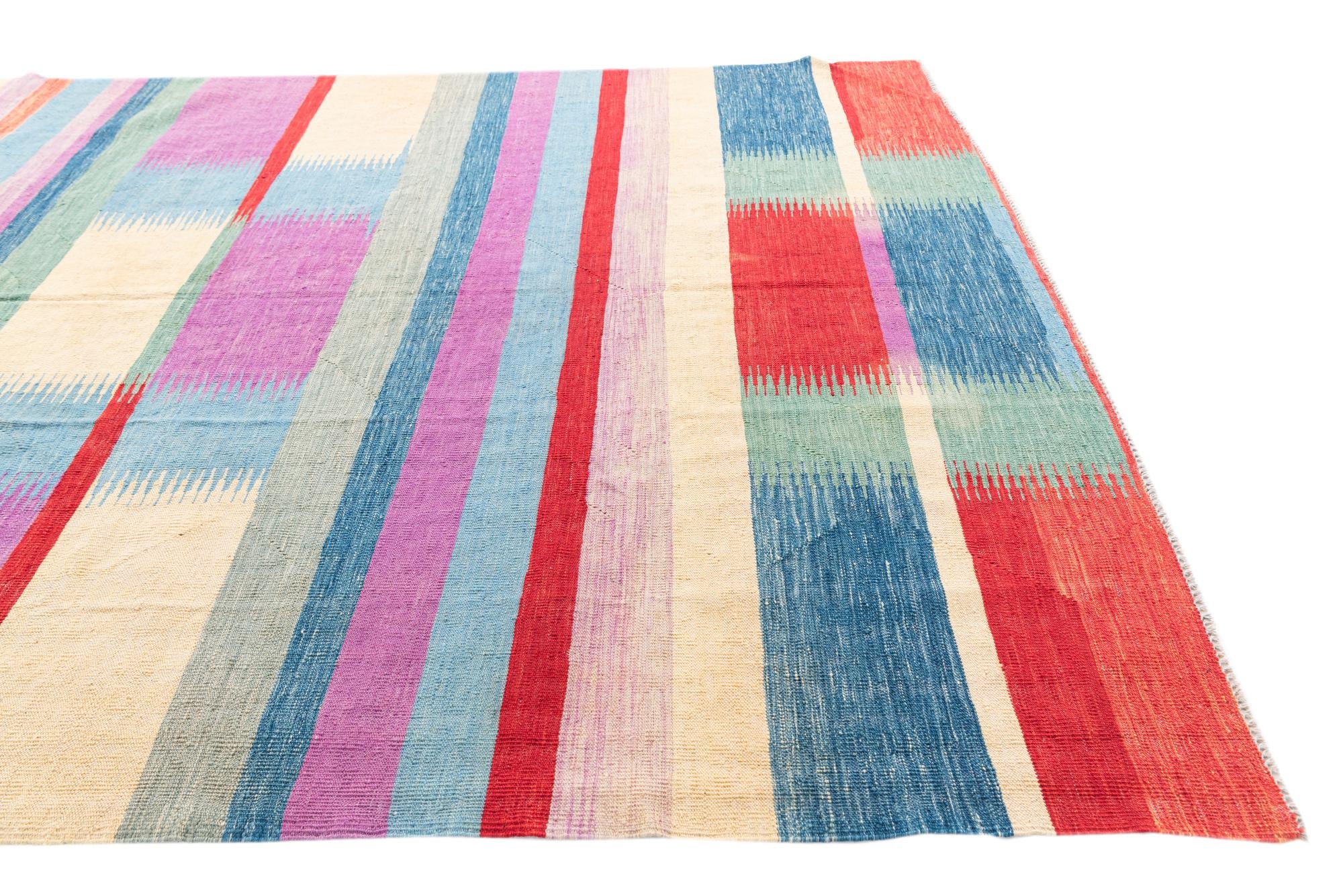 6' 8 x 9' 9 Hand Woven Kilim Modern Wool Rug