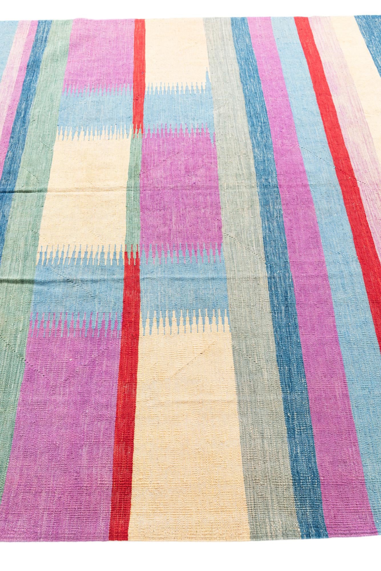 6' 8 x 9' 9 Hand Woven Kilim Modern Wool Rug
