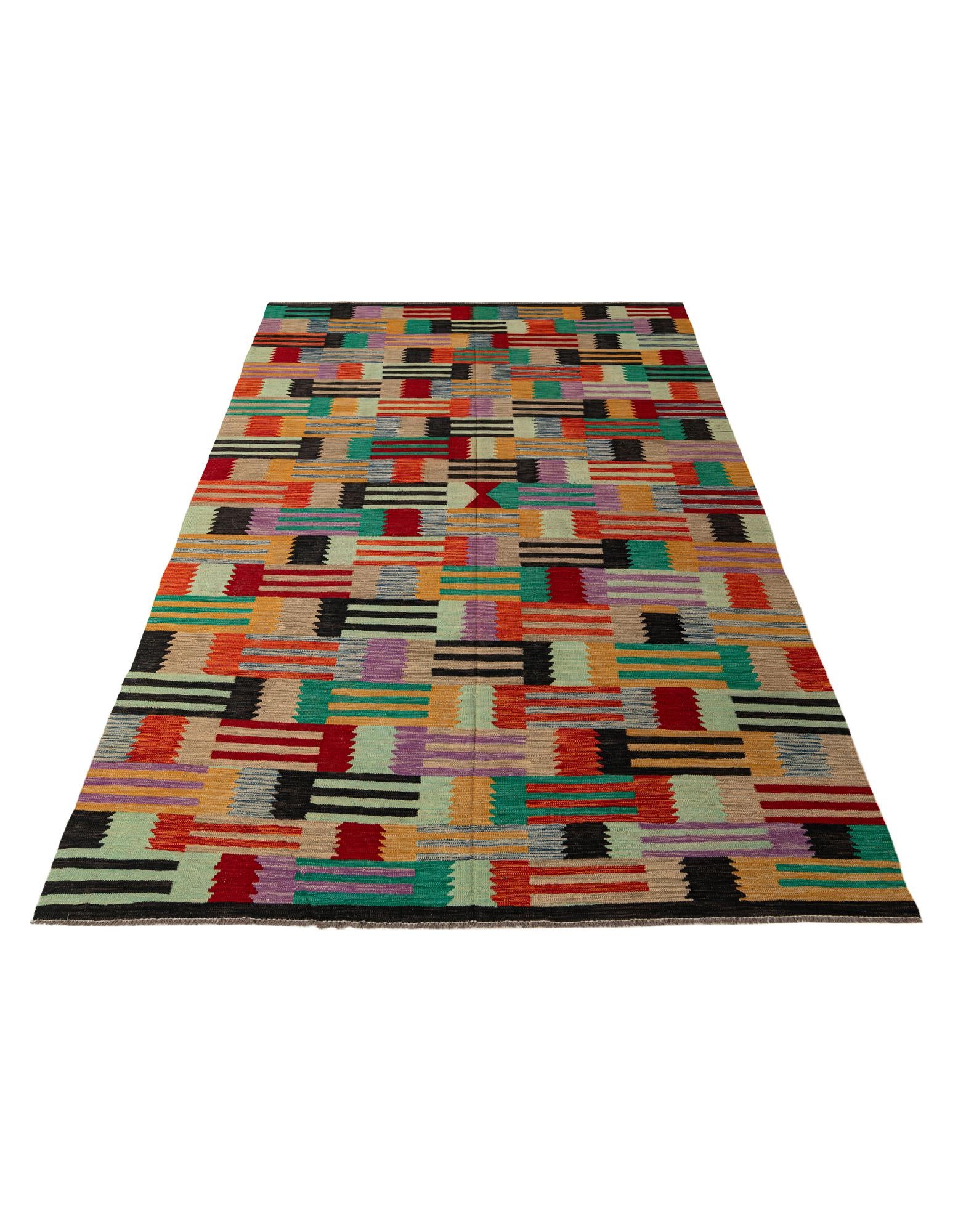 6' 7 x 9' 7 Hand Woven Kilim Modern Wool Rug