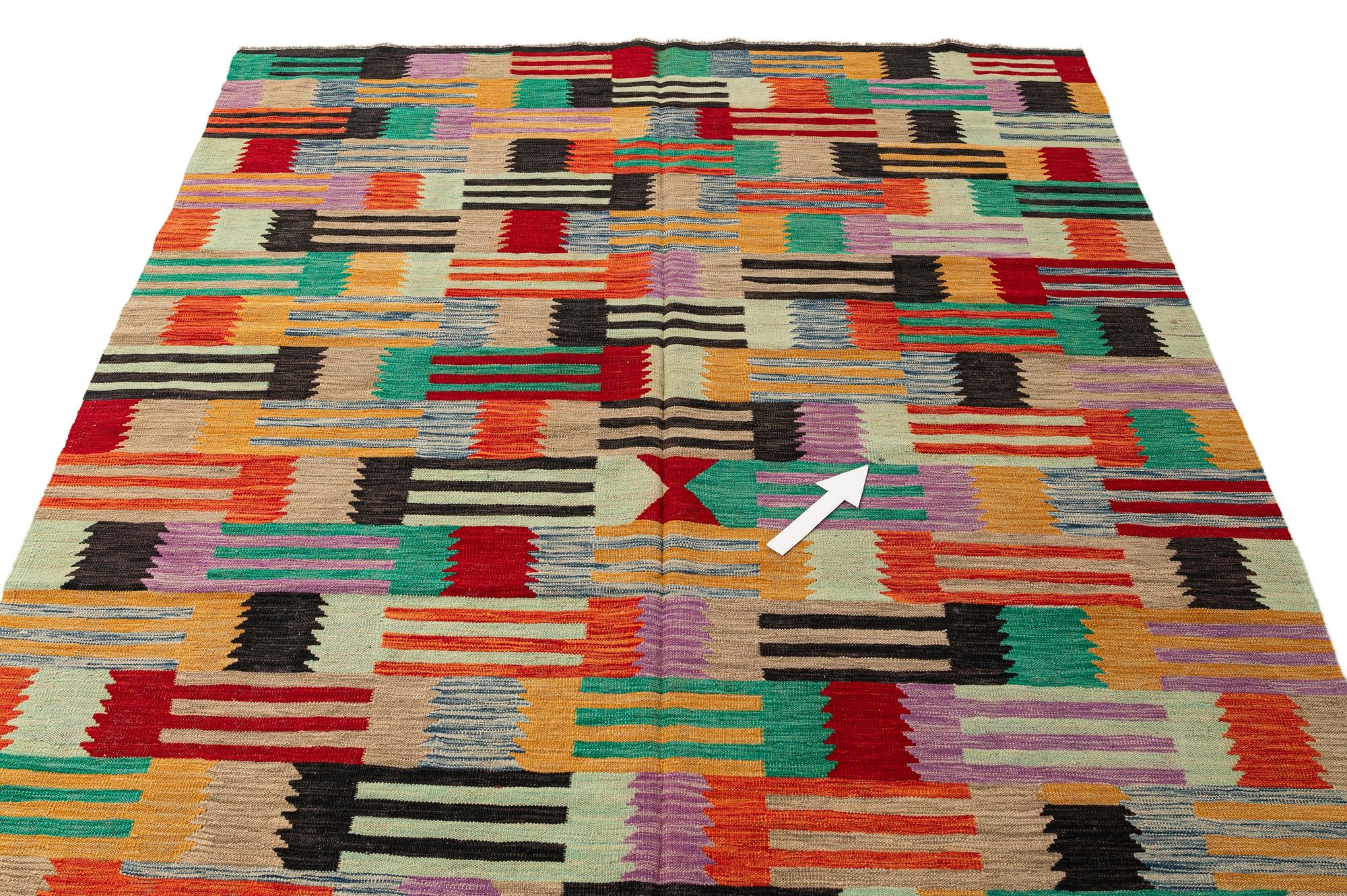 6' 7 x 9' 7 Hand Woven Kilim Modern Wool Rug