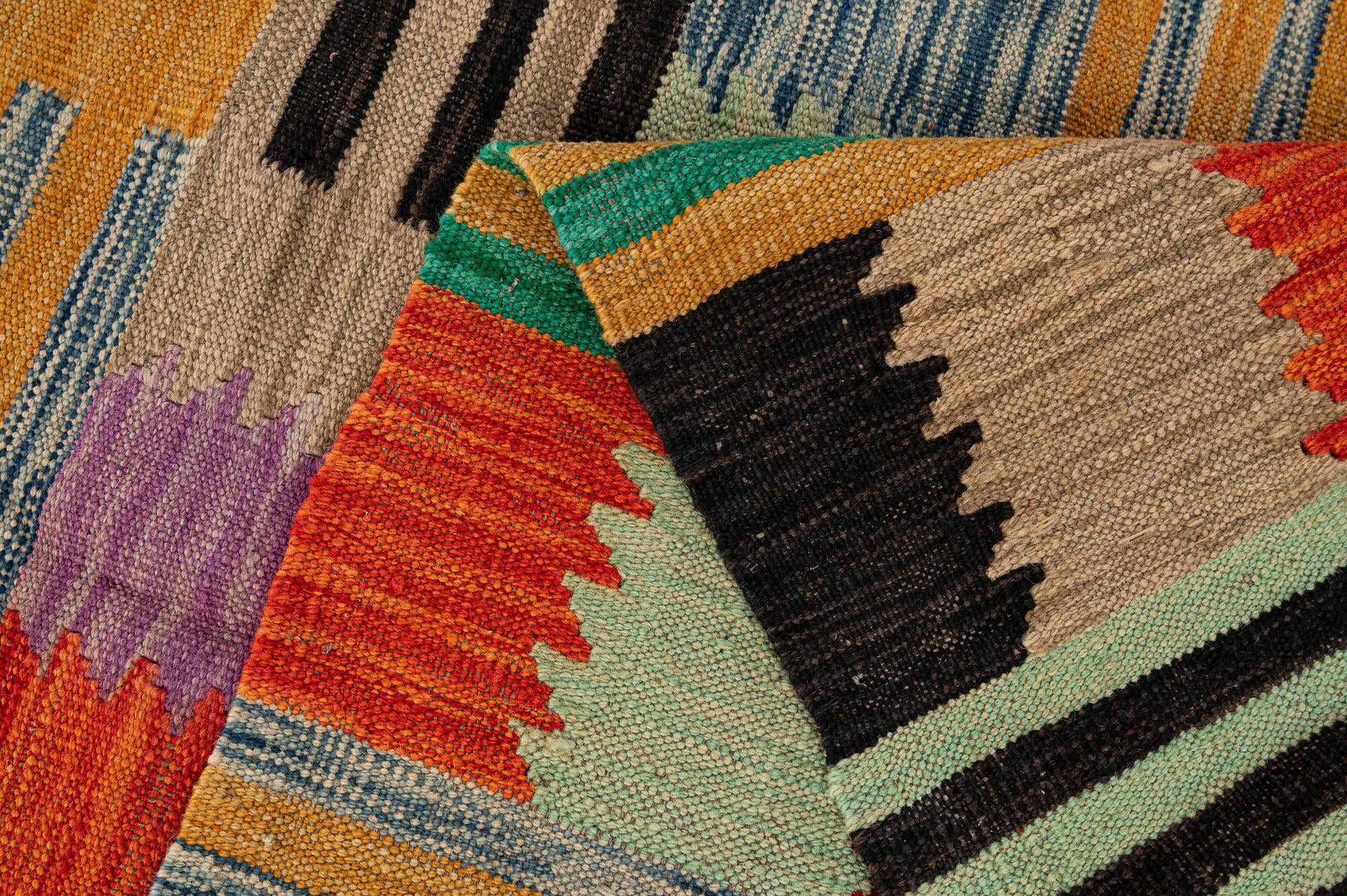 6' 7 x 9' 7 Hand Woven Kilim Modern Wool Rug