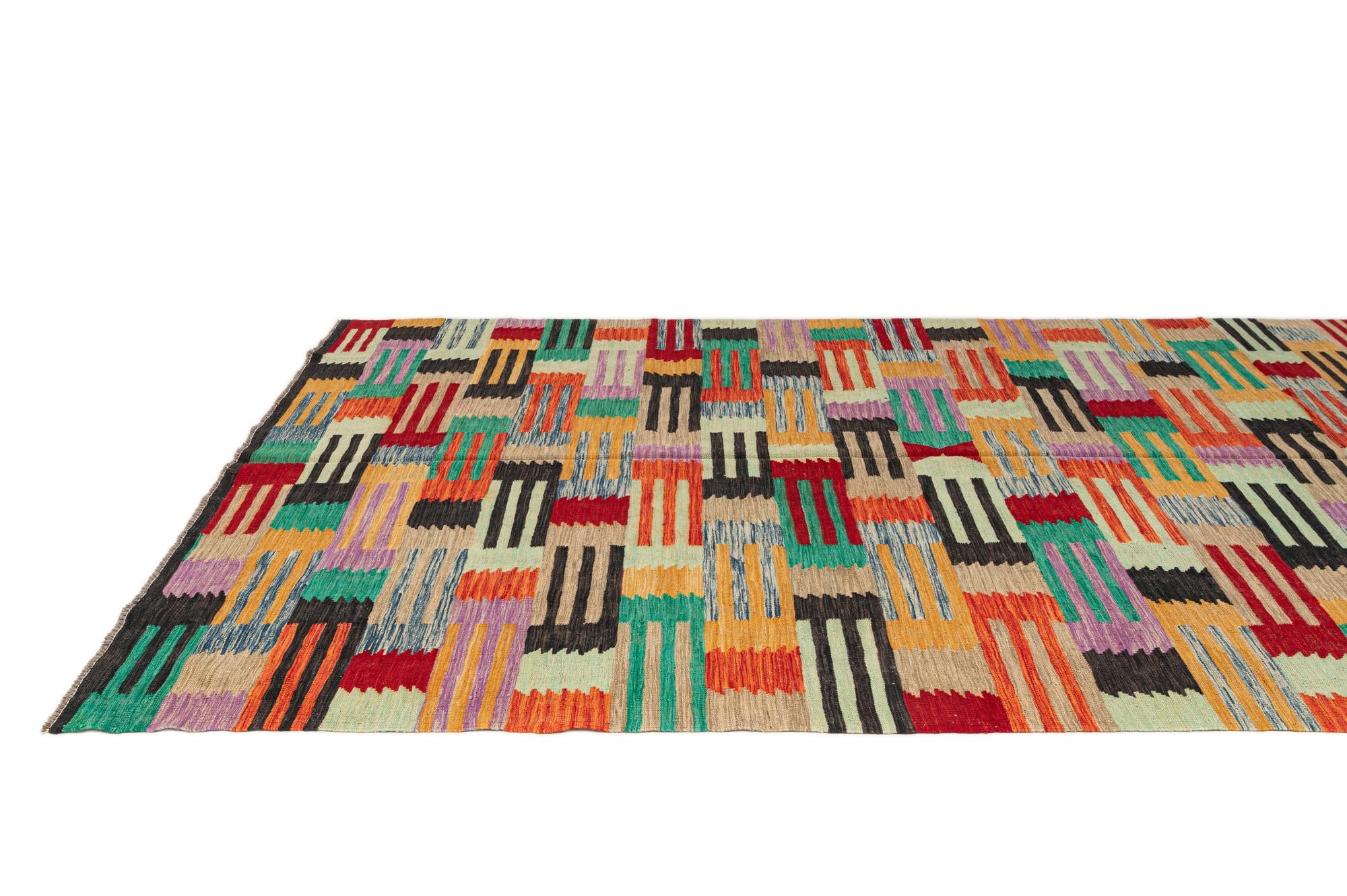 6' 7 x 9' 7 Hand Woven Kilim Modern Wool Rug