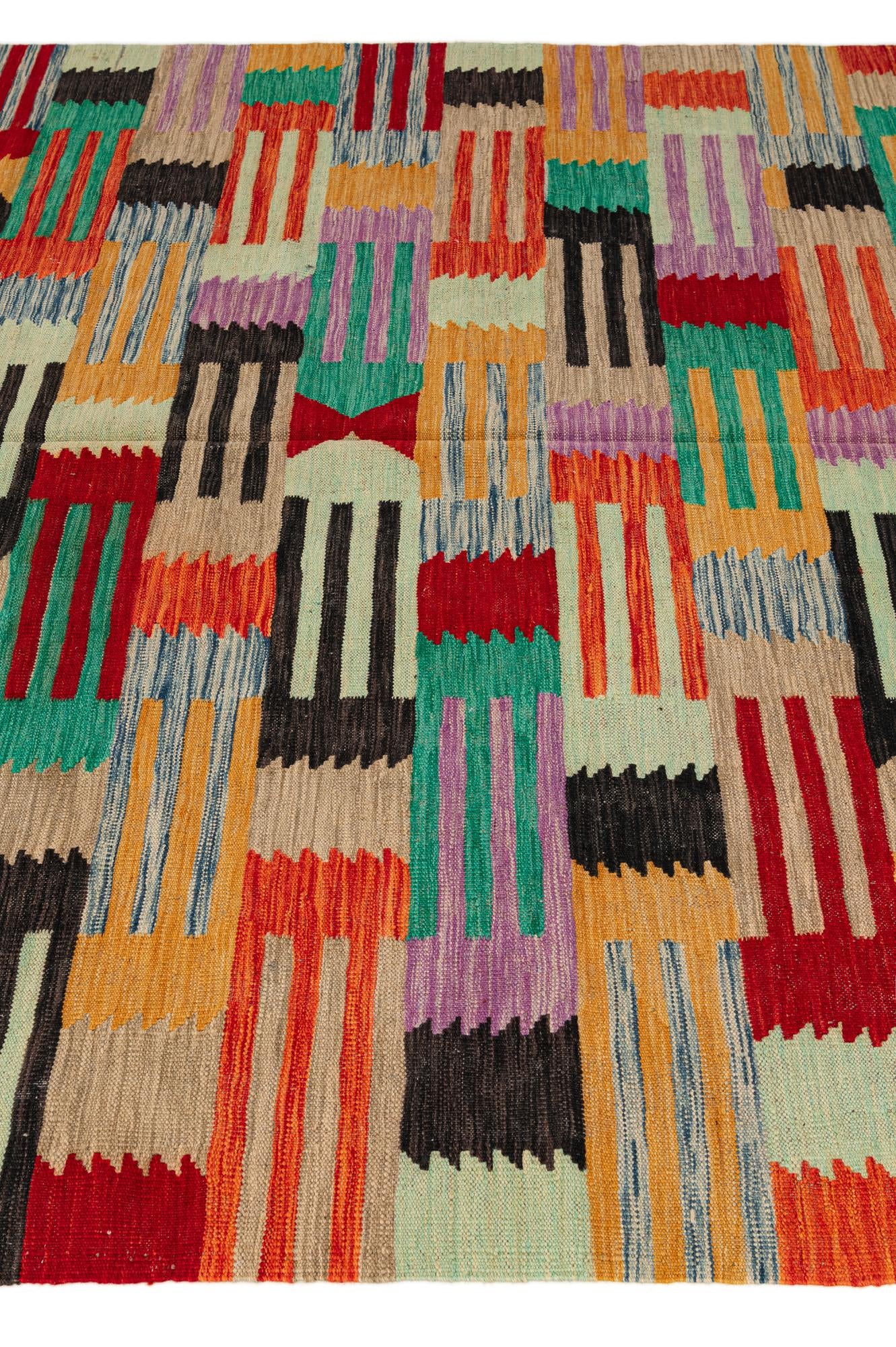 6' 7 x 9' 7 Hand Woven Kilim Modern Wool Rug