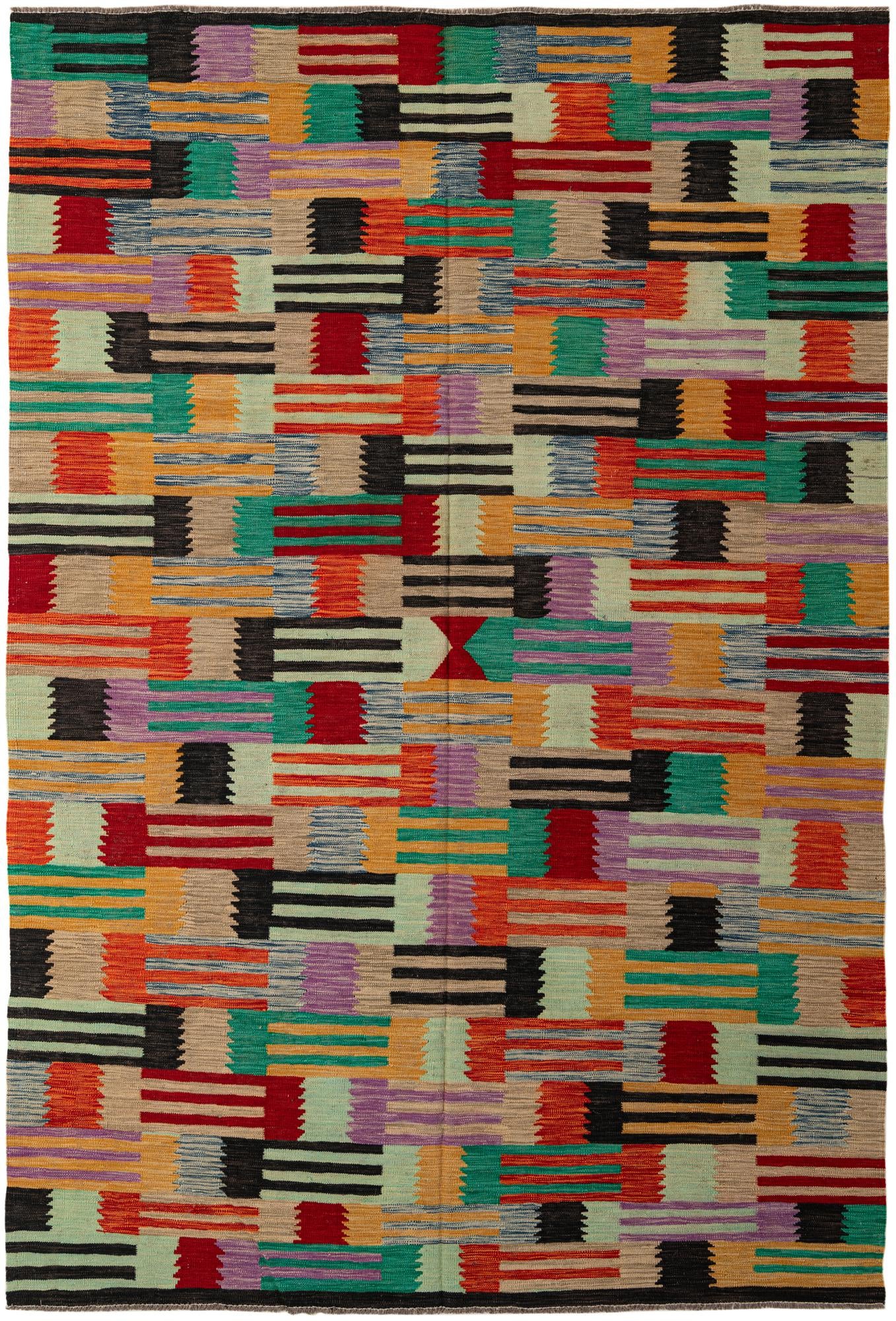6' 7 x 9' 7 Hand Woven Kilim Modern Wool Rug