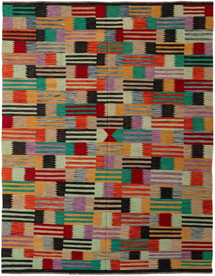 Detail image of 6' 7 x 9' 7 Hand Woven Kilim Modern Wool Rug