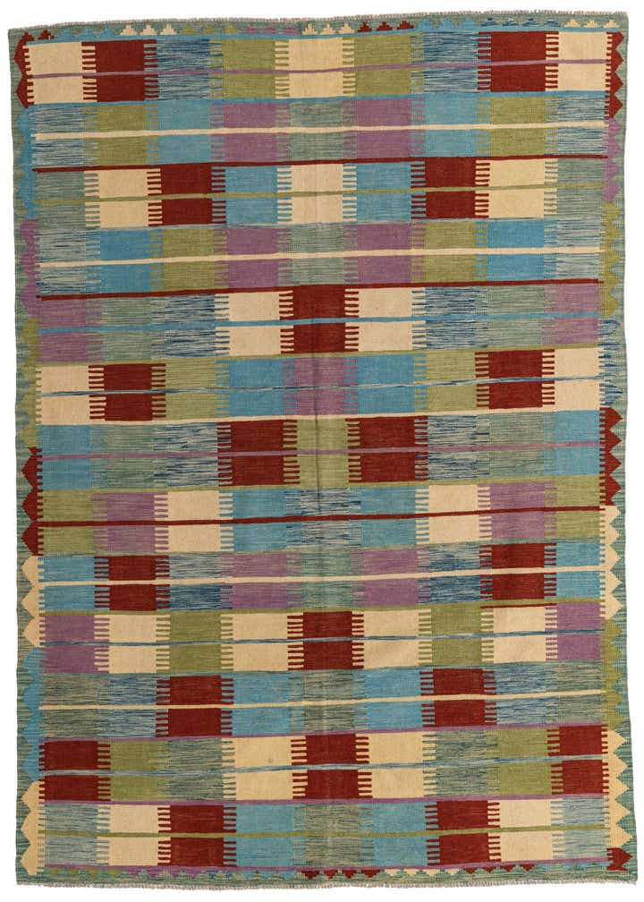 6' 6 x 9' 9 Hand Woven Kilim Modern Wool Rug