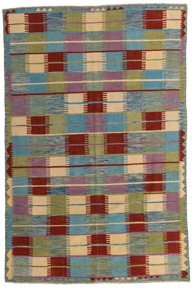 Detail image of 6' 6 x 9' 9 Hand Woven Kilim Modern Wool Rug