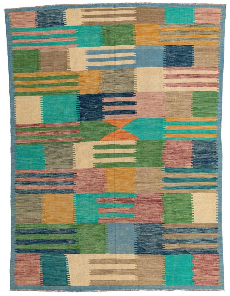 Detail image of 6' 3 x 9' 9 Hand Woven Kilim Modern Wool Rug
