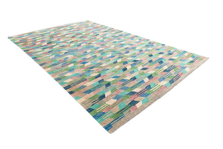 6' 3 x 9' 9 Hand Woven Kilim Modern Wool Rug