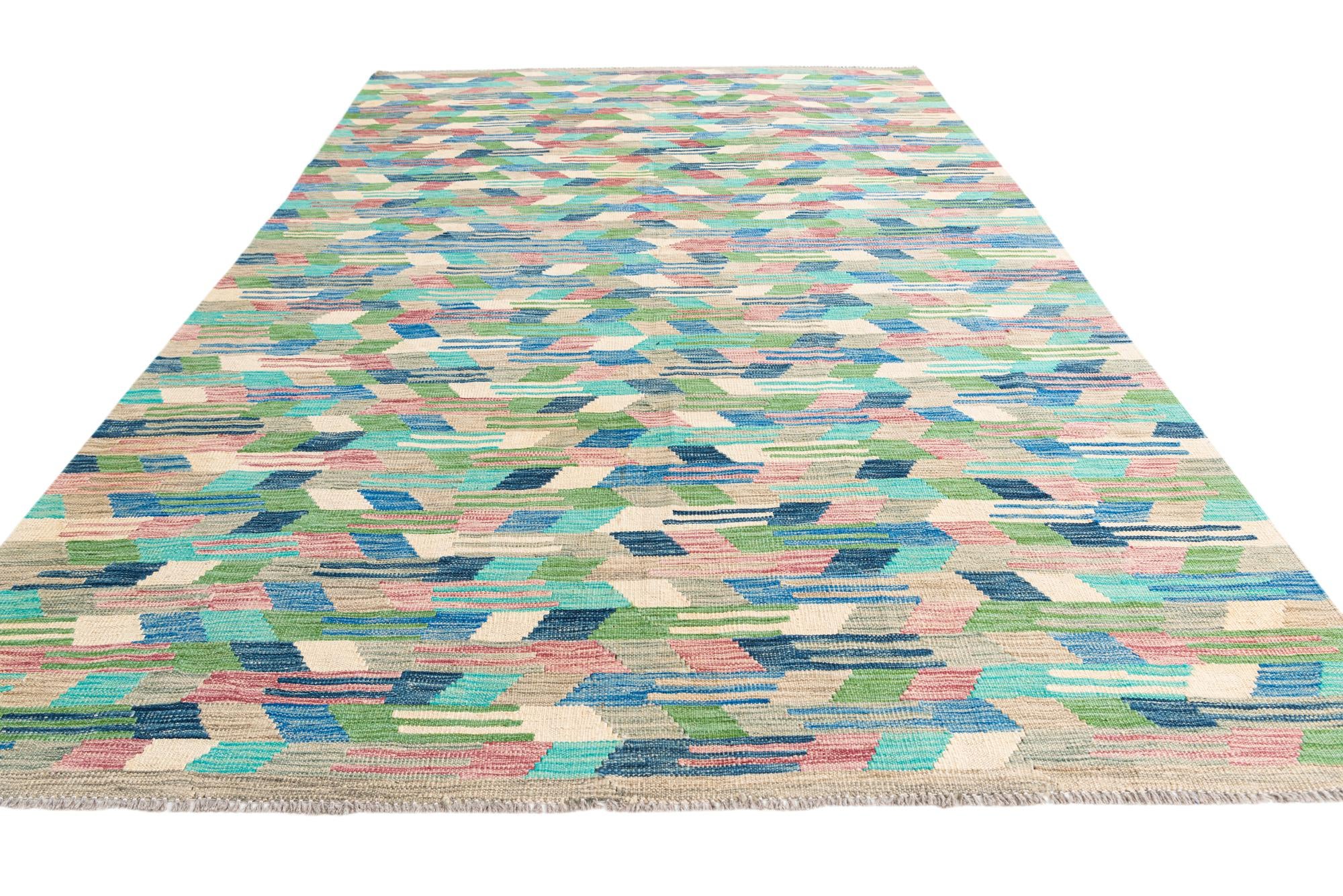 6' 3 x 9' 9 Hand Woven Kilim Modern Wool Rug