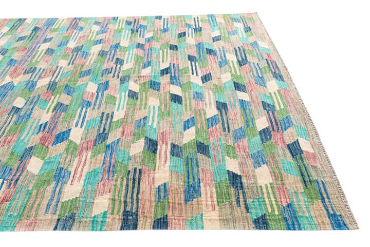 6' 3 x 9' 9 Hand Woven Kilim Modern Wool Rug