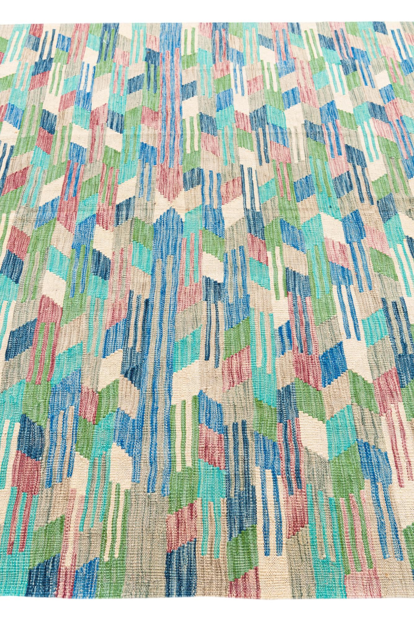 6' 3 x 9' 9 Hand Woven Kilim Modern Wool Rug