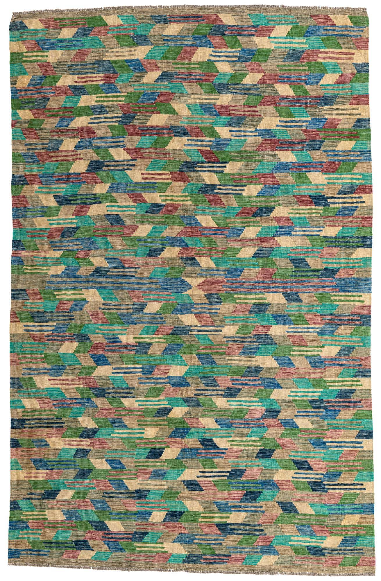 6' 3 x 9' 9 Hand Woven Kilim Modern Wool Rug