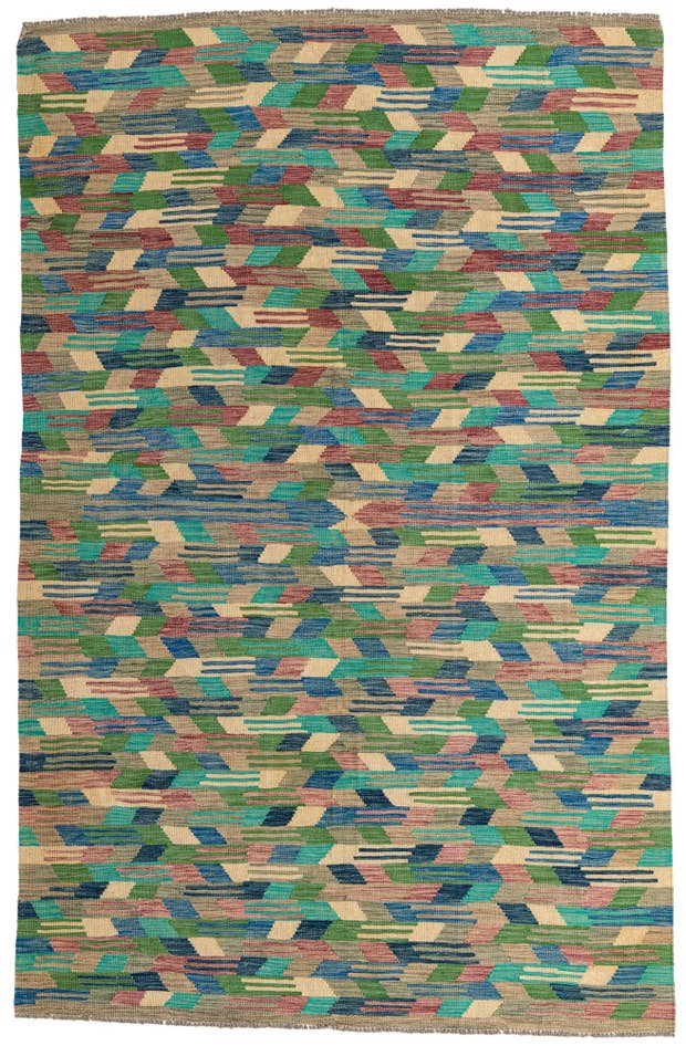 Detail image of 6' 3 x 9' 9 Hand Woven Kilim Modern Wool Rug