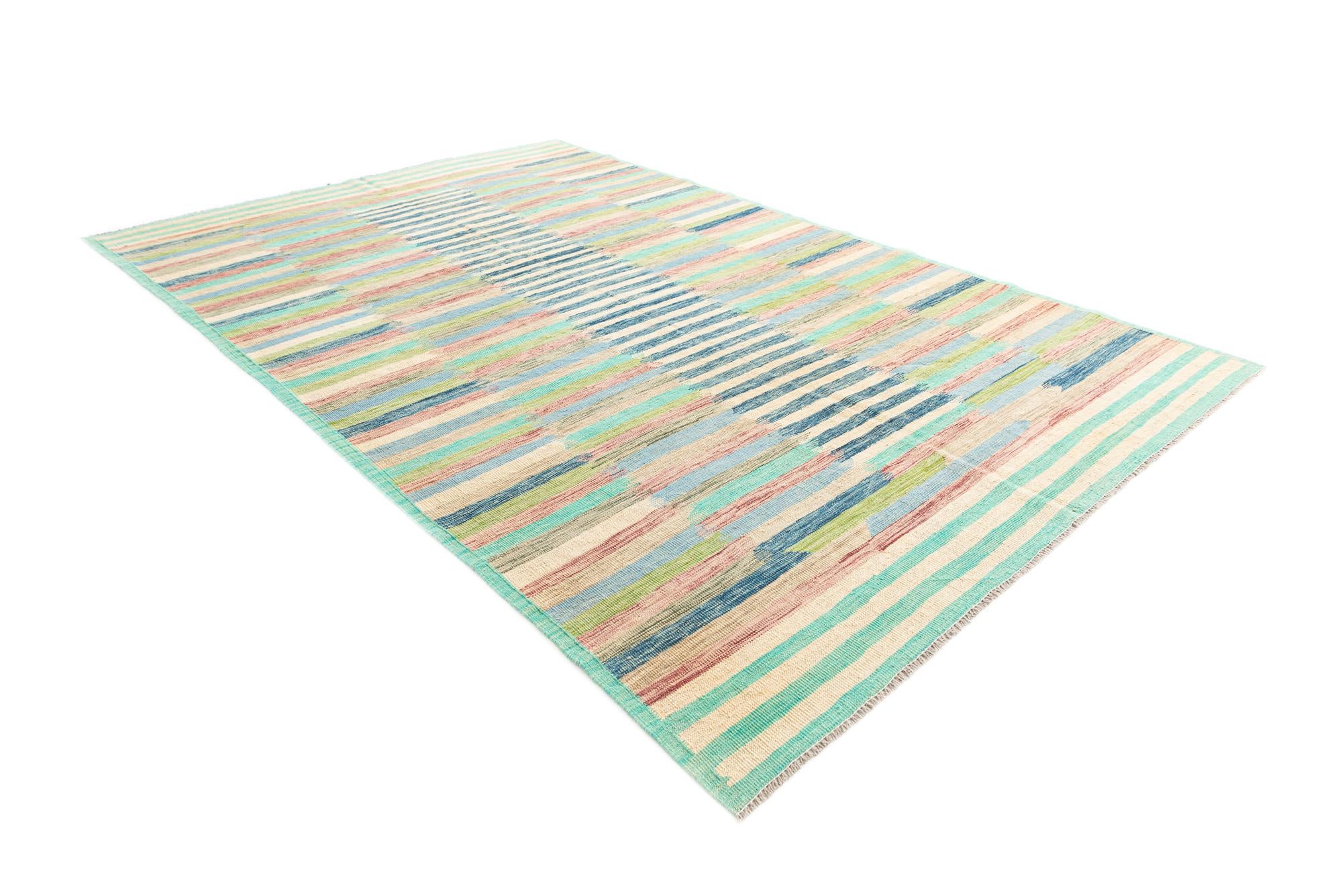 6' 4 x 9' 9 Hand Woven Kilim Modern Wool Rug