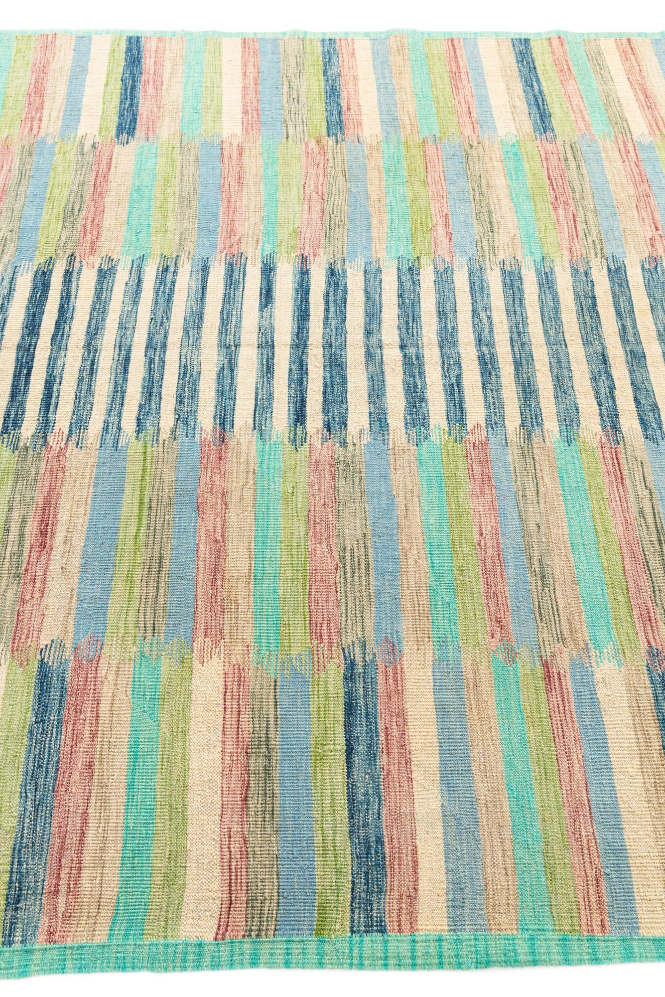 6' 4 x 9' 9 Hand Woven Kilim Modern Wool Rug