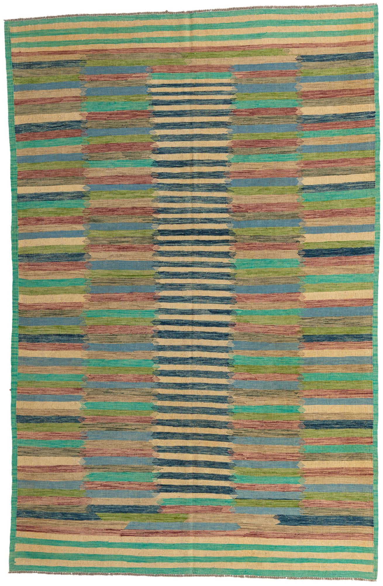 6' 4 x 9' 9 Hand Woven Kilim Modern Wool Rug
