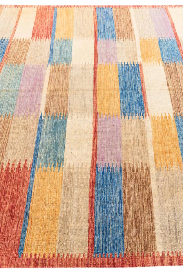 Detail image of 6' 7 x 9' 10 Hand Woven Kilim Modern Wool Rug