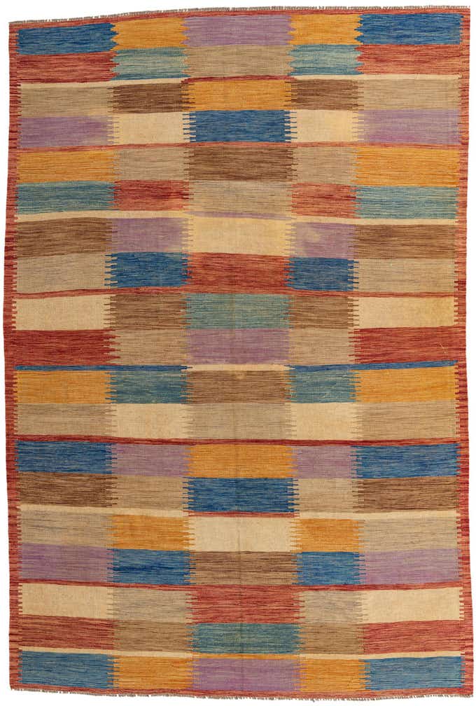 6' 7 x 9' 10 Hand Woven Kilim Modern Wool Rug