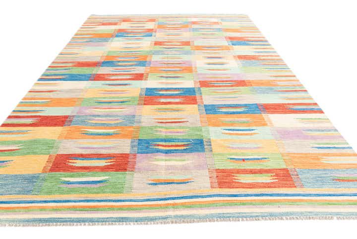 6' 6 x 9' 8 Hand Woven Kilim Modern Wool Rug