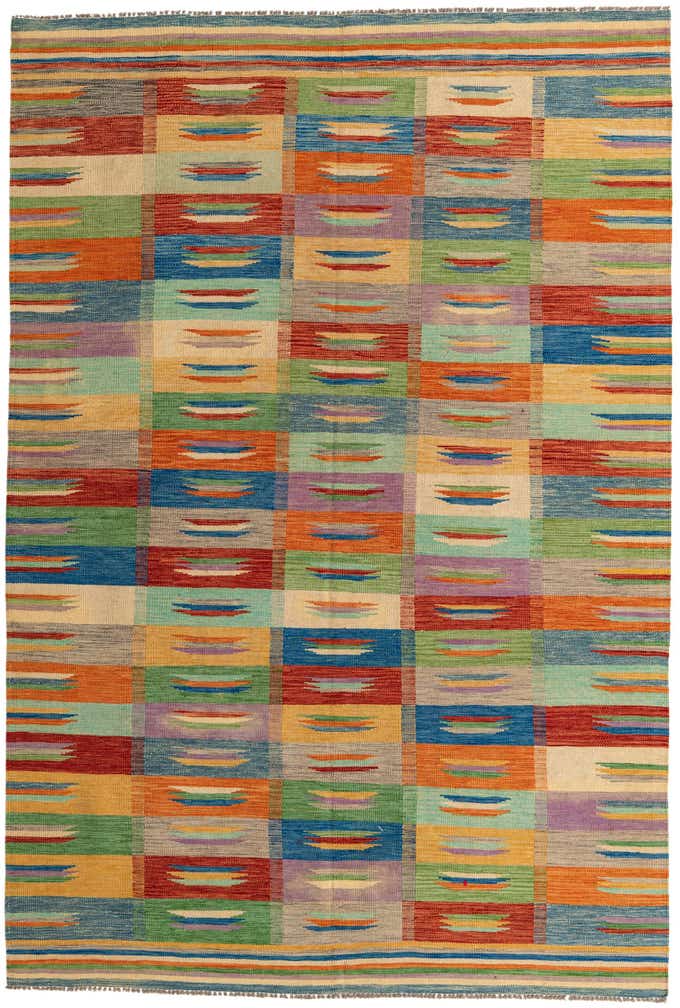 6' 6 x 9' 8 Hand Woven Kilim Modern Wool Rug