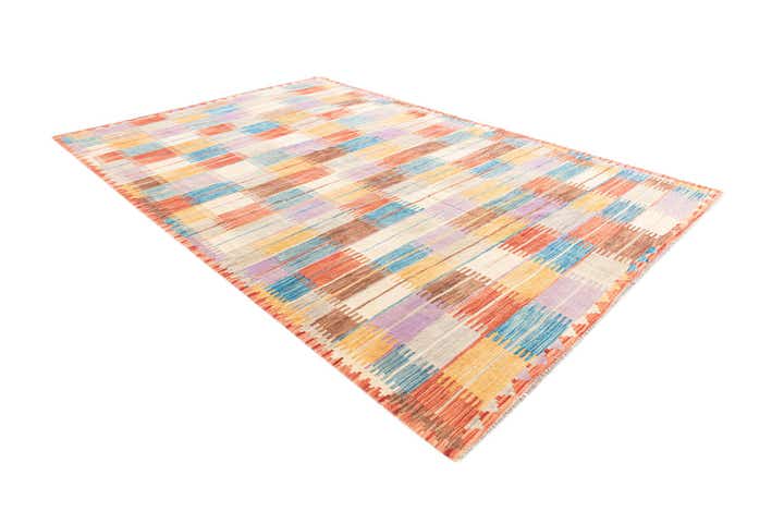 6' 4 x 9' 7 Hand Woven Kilim Modern Wool Rug
