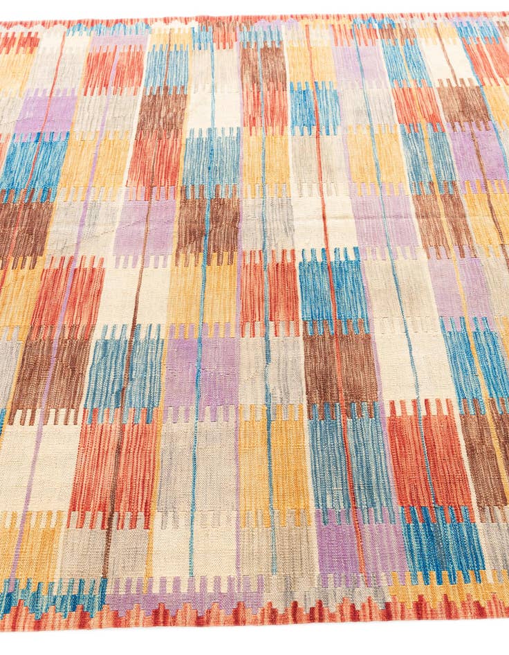 Detail image of 6' 4 x 9' 7  Hand Woven Kilim Modern Wool Rug