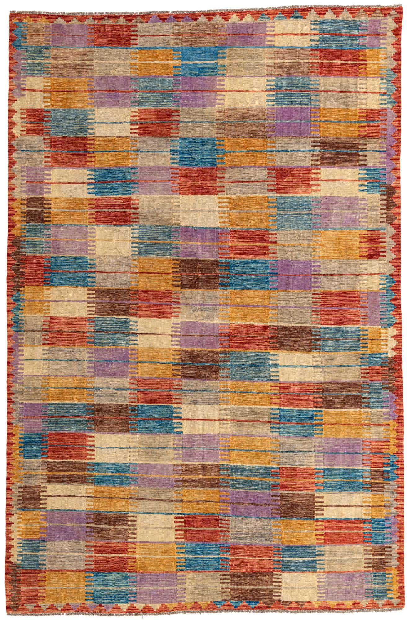 6' 4 x 9' 7 Hand Woven Kilim Modern Wool Rug