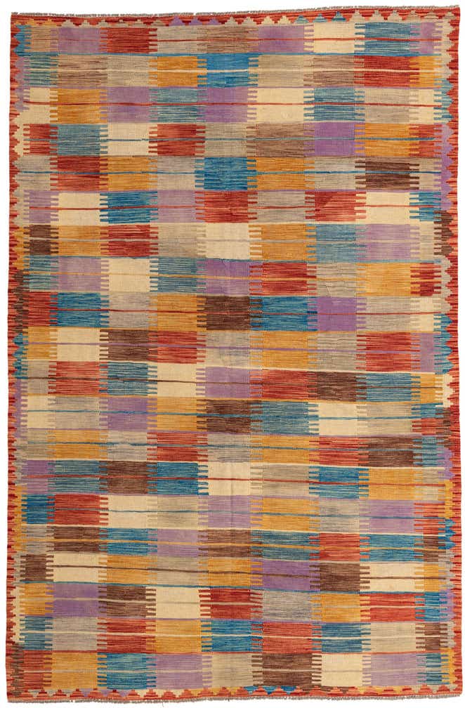 6' 4 x 9' 7 Hand Woven Kilim Modern Wool Rug