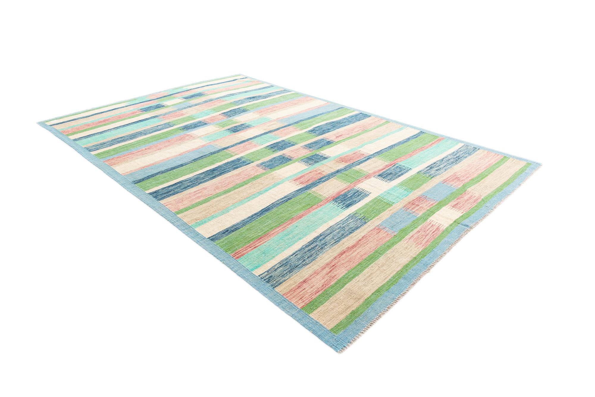 6' 5 x 9' 10 Hand Woven Kilim Modern Wool Rug