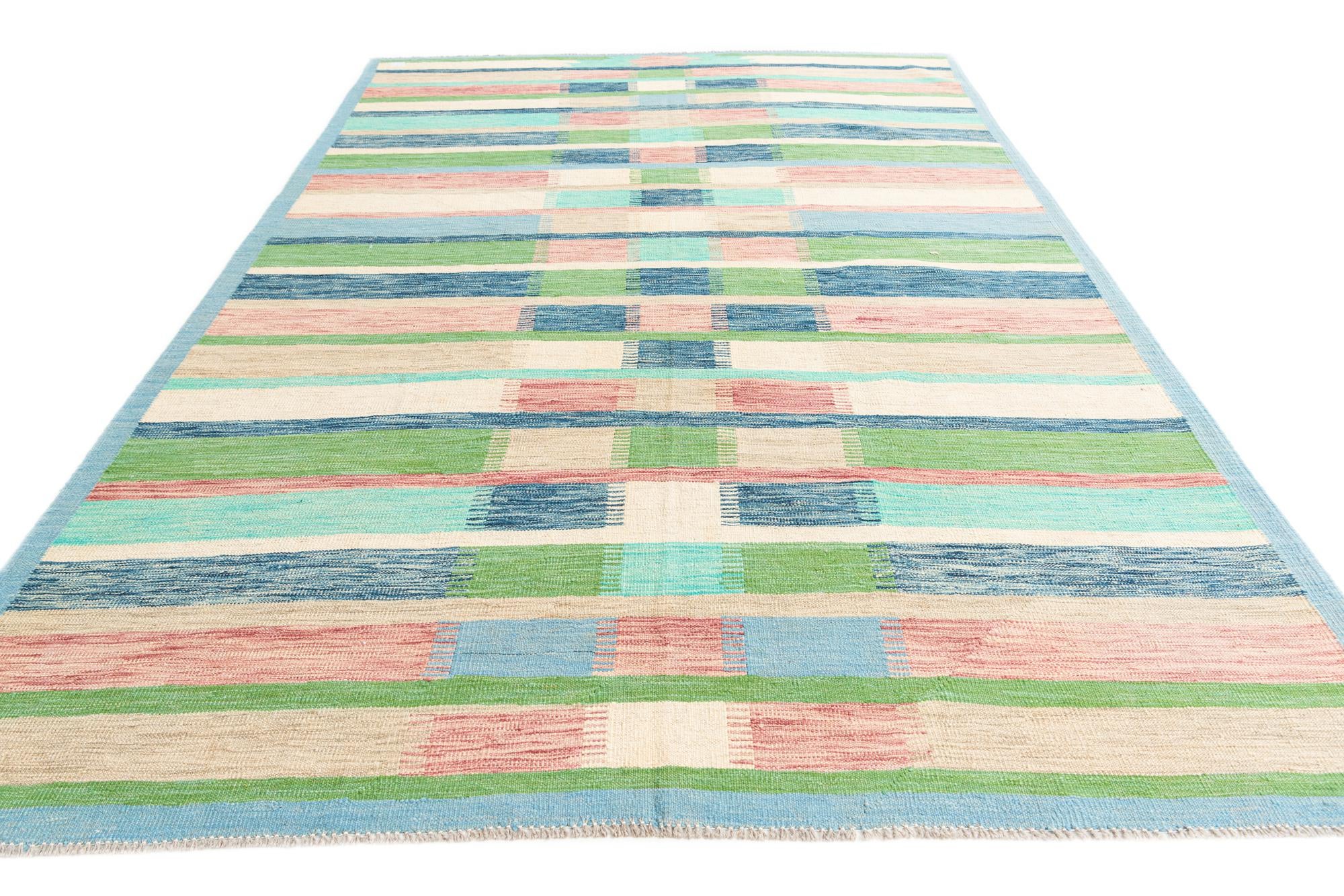 6' 5 x 9' 10 Hand Woven Kilim Modern Wool Rug