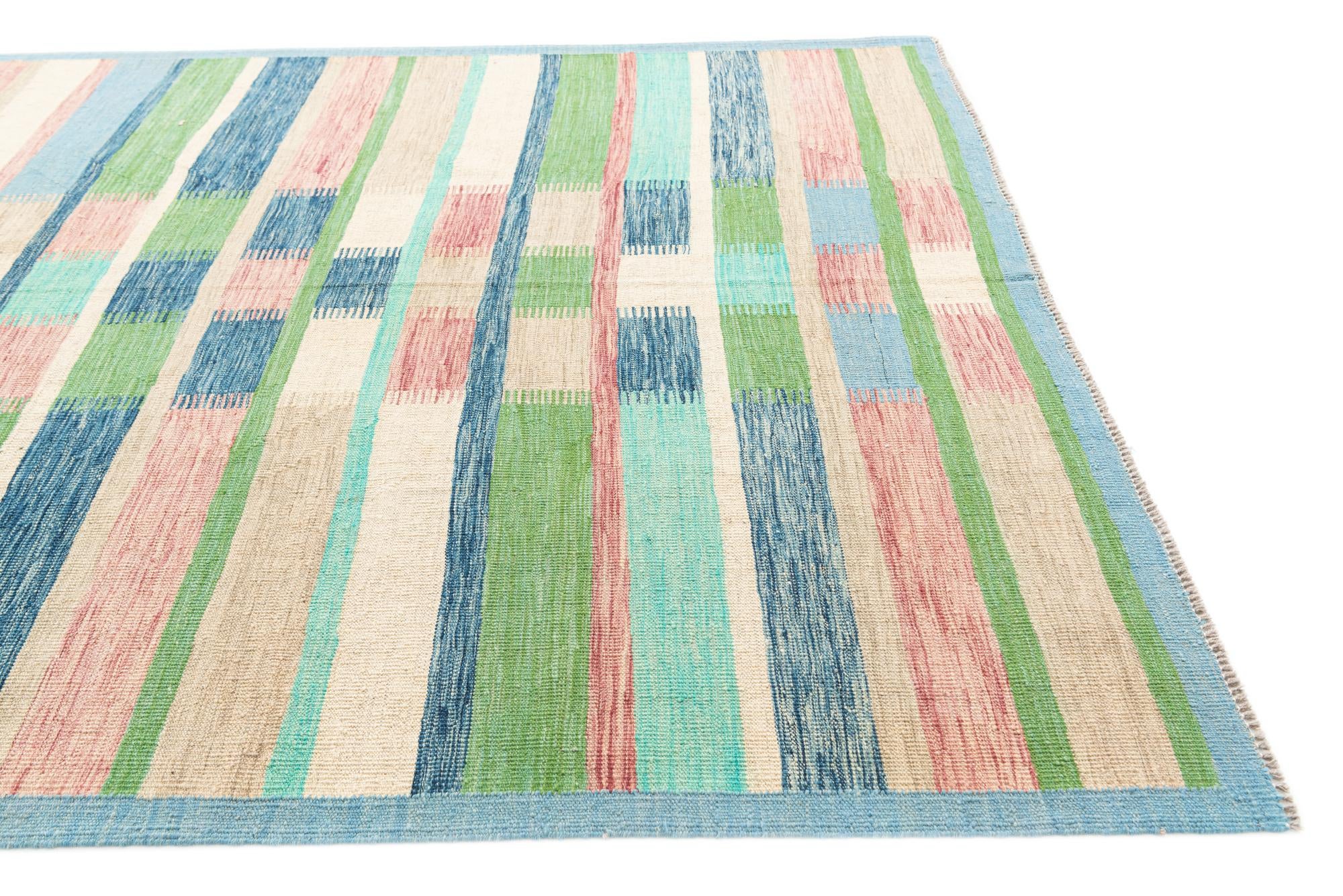 6' 5 x 9' 10 Hand Woven Kilim Modern Wool Rug