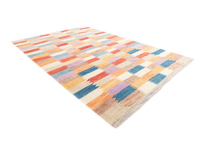 6' 7 x 9' 9 Hand Woven Kilim Modern Wool Rug