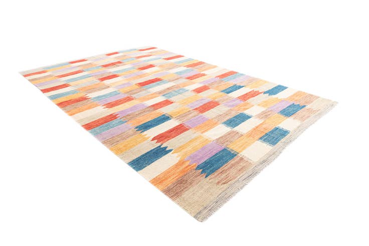 Detail image of 6' 7 x 9' 9 Hand Woven Kilim Modern Wool Rug