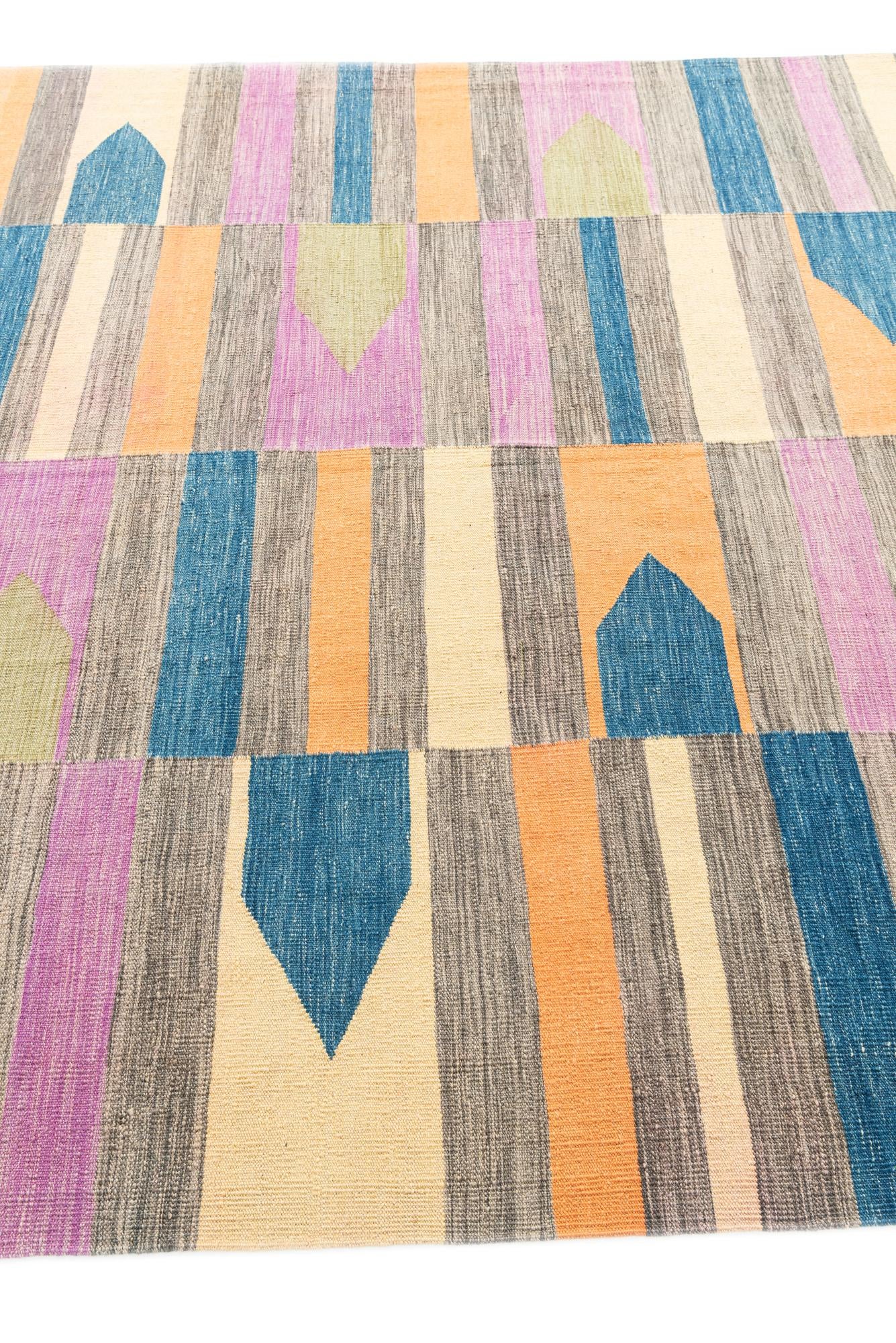 6' 9 x 10' Hand Woven Kilim Modern Wool Rug